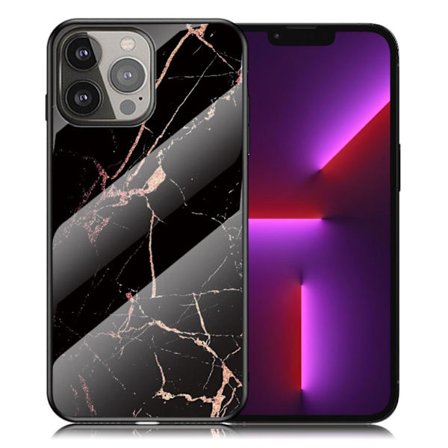 Fantasy Marble iPhone 13 Pro Suojakuori - Gold Musta Marble