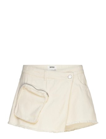 Monki Asymmetric Cotton Twill Wrap Skort - White - 32