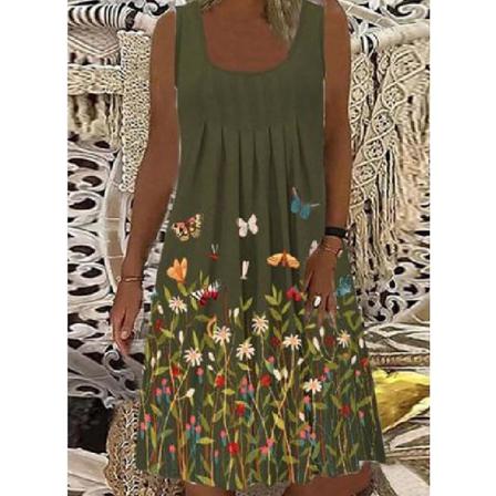 Damklänning Sommaren Ärmlös Blommigt Print Tank Klänning Casual Holiday