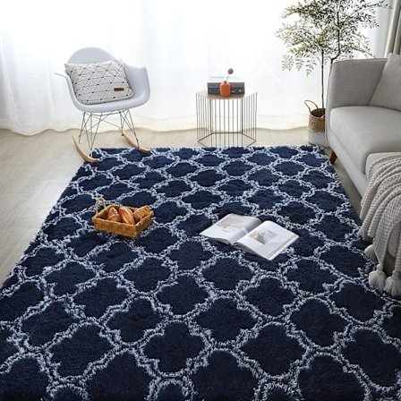 Marinblå Matta för Vardagsrum Mjuk Lyx Sovrum Stor Fluffig