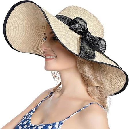 1 st. Solhatt i halm för kvinnor, bred brätte, UV UPF 50, sommarhatt