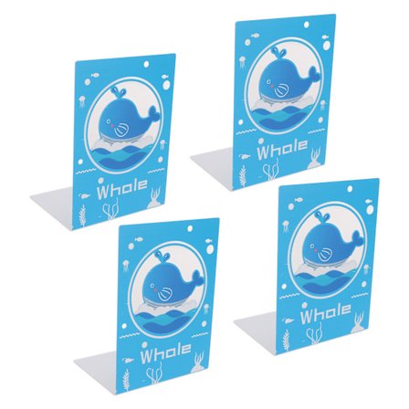 4 stk. solide bokstøtter i metall med antistatisk, blank overflate og sklisikker pute for bøker, CD-er, magasiner, hvaldesign