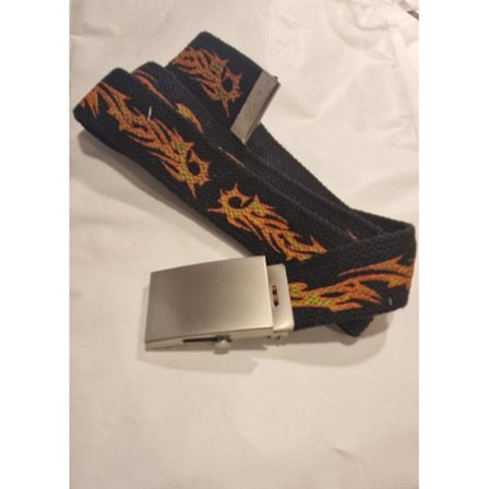 Vintage "double face" Svart canvas bälte med Flame tryck