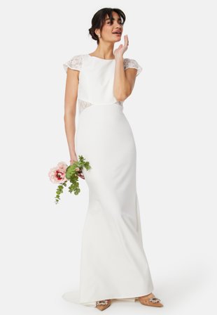 YAS Christina Maxi Train Dress Star White Klær