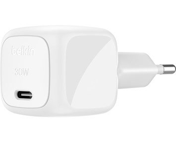 Belkin 30W USB PD Wall Charger with PPS - White - Kompakt 30 W väggladdare för USB-C