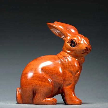 Kaninfigurer Prydnader Massivt trä Handsnideri Heminredning Trä Hare Lucency Feng Shui Kontorsdekoration Present Souvenir Rabbit 11-12cm