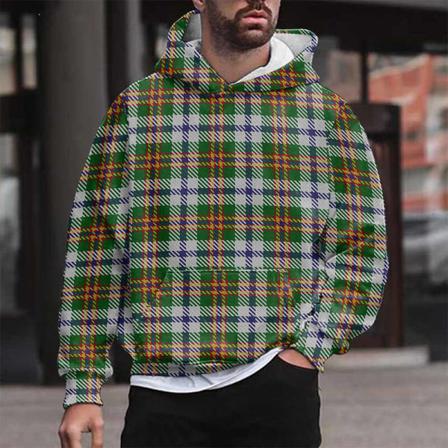 Herr Rutig Långärmad Tröja Hooded Pocket Casual Hoodies