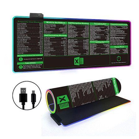 Musematte - Rgb Sklisikker Base Tastaturmatter, Excel Snarvei Skrivebordsmatte (300*800*3Mm)