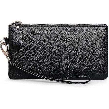 Håndleddsveske for kvinner, RFID-blokkerende clutchvesker for kvinner, ekte skinnvesker for kvinner med håndleddsstropp og glidelåslomme for mynter, 