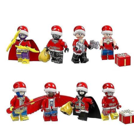 8pcs Christmas Version Of Superhero Minifigure Panther Black Widow Assembled Building Block Doll Decoration Toy