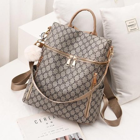 Dame Rygsæk Stor Kapacitet Khaki Læder Skuldertaske Vandtæt Skoletaske Kvinde College Studerende Rejse Rygsæk