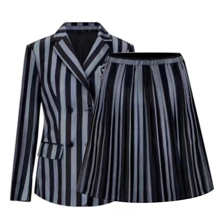 Wednesday Addams Kostume Nevermore Academy Børn Voksen Uniform Kjole Kostume Cosplay Sort Sæt (Ingen Paryk og Hånd){FY}