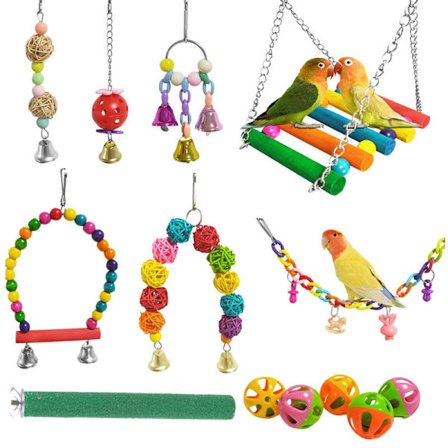 Fågel leksaker, naturliga träklättringsleksaker, gungor, sittpinnar
