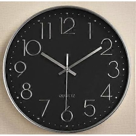 Veggklokke Kjøkkenklokke Stille Veggklokker for Stue Moderne Svart Veggklokke Metall Ikke-tikkende Kvarts Soveromsinnredning, Kontor, Batteridrevet