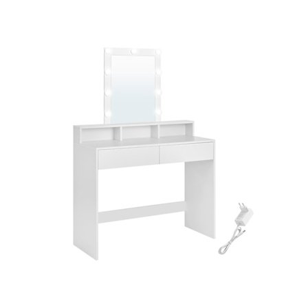 Rootz White spånplade sminkebord - Vanity Desk - Makeup Bord - Rummelig opbevaring - 40 cm x 100 cm x 145 cm