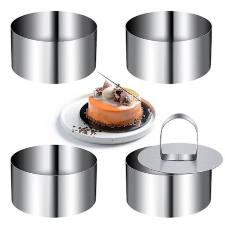 4 st Mini Kakformar i Rostfritt Stål Runda Mousse Ring Set 8 cm Diameter med Presslyftare Tjockare Bakverktyg