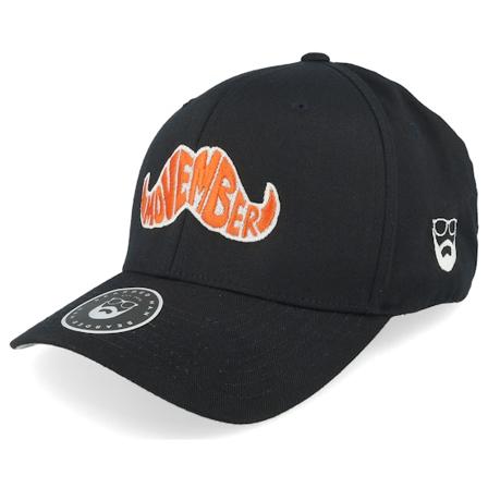 Bearded Man - Svart flexfit Caps - Movember Typo Black Flexfit @ Hatstore