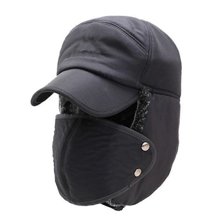 Unisex Vinter Trapper Hat med Faux Fur Øreklap og Vindtæt Maske [DB]
