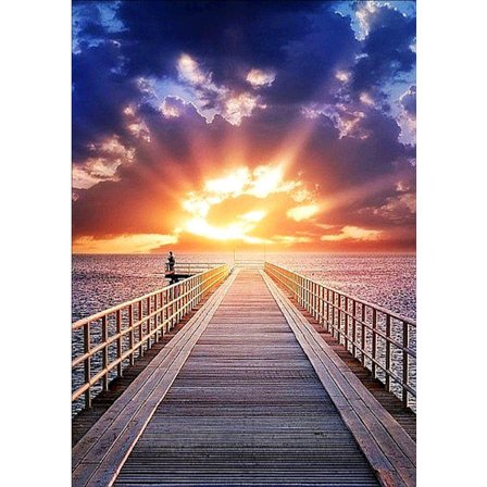 Diamantmålning solnedgång DIY landskapskombination rund full