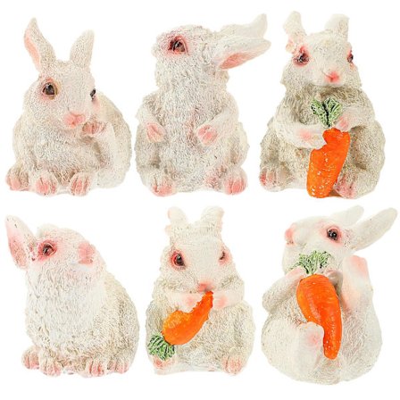 6-pak søde kanin miniature kanin statue DIY harpiks kanin ornament til påske miniature landskab dekoration (5.5X5X3.9cm, hvid)