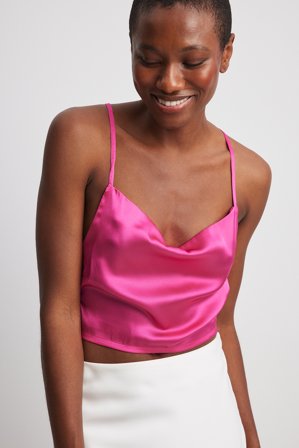 NA-KD Party Débardeur en satin à décolleté en cascade recyclé - - Rose - EU 38