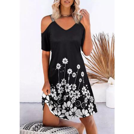 Sexig Kvinnor Sling Blommig Mini Klänning Sommar Casual V-ringad Ärm