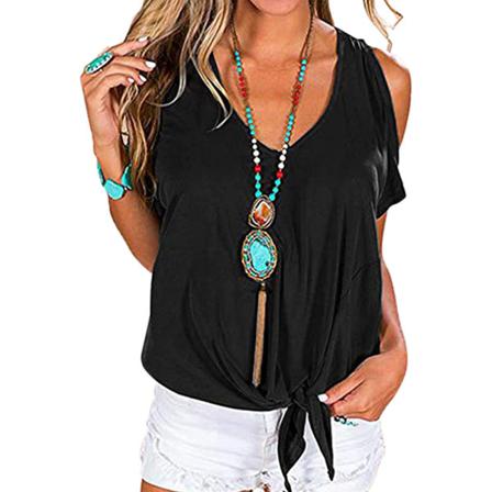 T-shirt Med V-ringad Dam, Kortärmad Kall Axeltröja Casual B