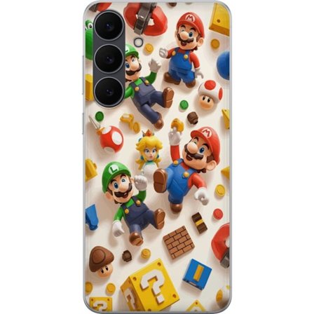 Yhteensopiva Puhelinkuori Samsung Galaxy S25 FE Värikkäät peli-illustraatiot Mario, Luigi, Peach ja klassiset peliobjektit, nostalginen pelikokemus