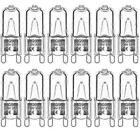 12-pack G9 halogenlampor 33W 230V 2800K Varmvit 380lm Klar kapsel Halogenlampor Dimbar Ingen blixt Inget flimmer Vit SZRH A-S [DB]