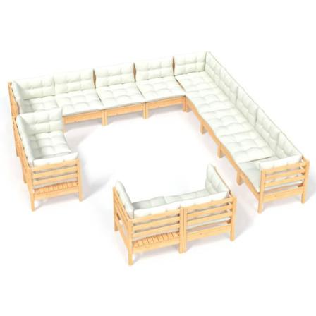 Vidaxl Loungegrupp Med Gräddvita Dynor 13 Delar Massiv Furu Creme
