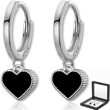 2 STK 925 Sterling Sølv Sorte Hjerte Hoop Øreringe, Pandora Øreringe til Kvinder Teen Hoop Dekorationer Hjerte Drop (Æske)