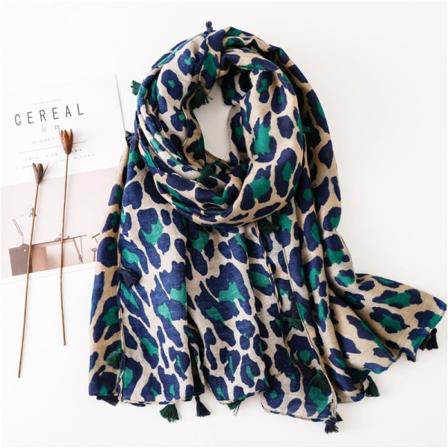 Dame tørklæde sjal 2022 forår og efterår leopardprint lang pink afslappet Green Leopard 180*90