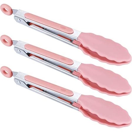 Mini silikonbestickhållare, set om tre, 7 tum, rosa