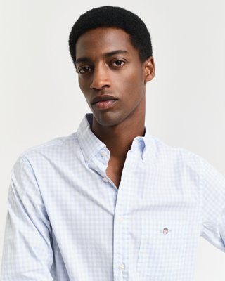 GANT - Regular fit gingham poplinskjorte til herre light blue