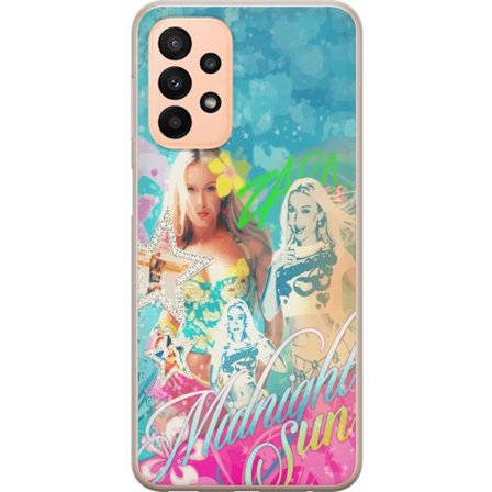 Yhteensopiva Puhelinkuori Samsung Galaxy A23 Seikkailumaailma Steve, Creeper ja eläimillä värikkäässä palikkagrafiikassa