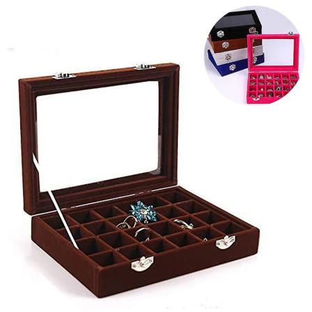 Klart lock Sammet 24 Grid Smyckesbricka Transparenta smycken