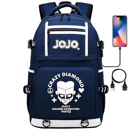 Svart Jojo's Bizarre Adventure USB-port Ryggsekk - Skolebok Studenter Utendørs Skulderveske Cosplay