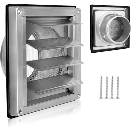 100 mm ventilationsrist med myggenet, 304 rustfrit stål kontraventil vejrbeskyttelsesrist, Ø100 mm ventilationsrist til VMC-rør og