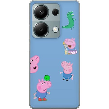 Yhteensopiva Puhelinkuori Xiaomi Redmi Note 13 Pro 4G Peppa Pig kasvomalli vaaleansinisellä pohjalla, toistuva leikkisä lasten motiivi Greeta Possulla