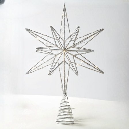 Juletrepynt stjerne i smijern LED-lys glødende juletretopp tretoppstjerne sølv