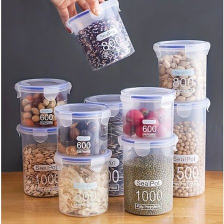 12-pak Opbevaringskrukker med Låg – Lufttætte Plastbeholdere til Køkken & Spisekammer, Til Sukker, Mel & Bageprodukter (Transparent)