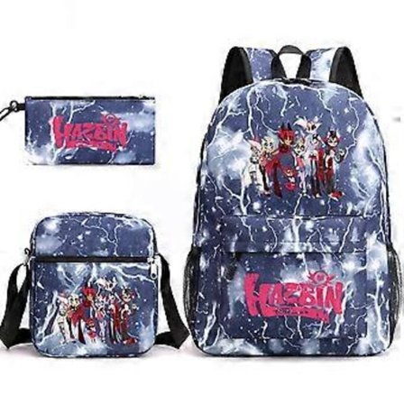 Hazbin Hotel Skolesekk Ryggsekk Penal Skulderveske Tredelt Sett _01