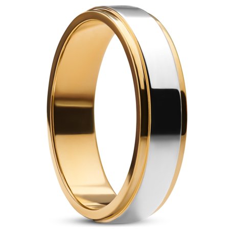 Ferrum | 6 mm Polished Gold-tone & Silver-tone Stainless Steel Step Ring for Men - Steel rings