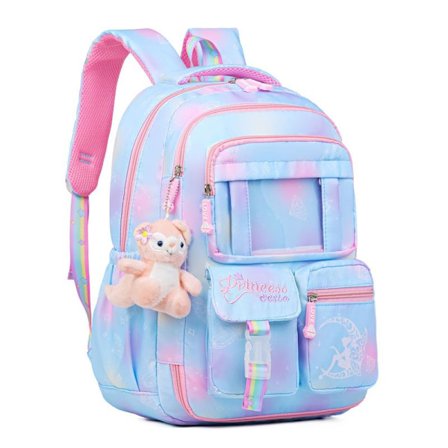 Stor barneryggsekk for studenter, egnet for barn i tredje til sjette klasse, blå-rosa