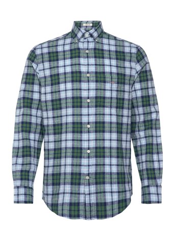 GANT Reg Cotton Linen Check Shirt - Green - M