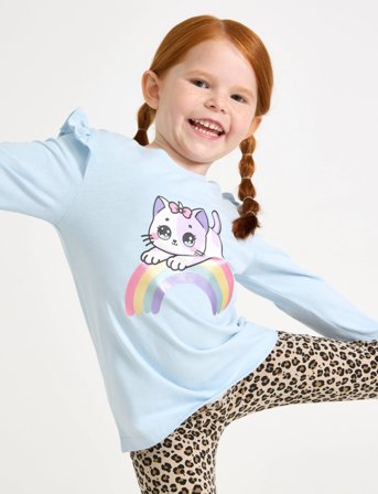 Lindex Top With Frill Detail Cat Prin - Blue - 92