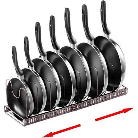 2025 Egnet Panneorganisatorstativ for Skap, Utvidbart Panne- og Grytelokkorganisatorstativ med 7 Justerbare