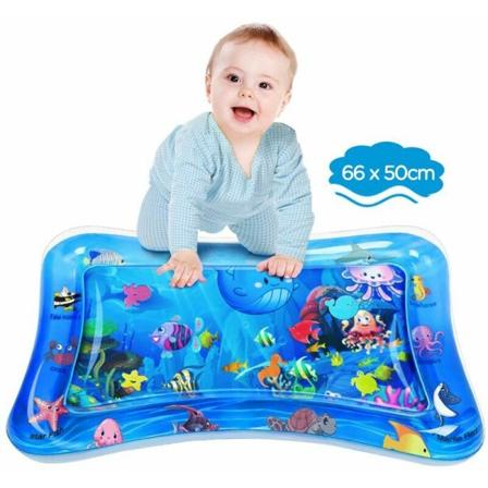 Baby vannteppe, BPA-fri vannspillmatte, baby leketøy 3 6 9 måneder, oppblåsbar magetidsur (65 x 50 cm)