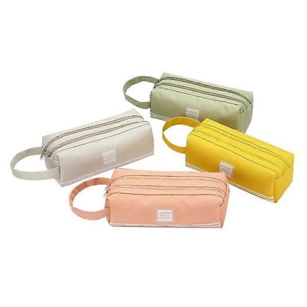 Stor Kapasitet Tre-lags Penal Student Multifunksjonell Canvas Blyantveske Penal Penalveske[D]