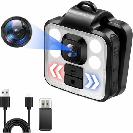 Spionkamera, Full HD 1080p övervakningskameror med 4 justerbara lysdioder, Mini diskret spionkamera för cykling, säkerhetsvakt, hem/sportvideo